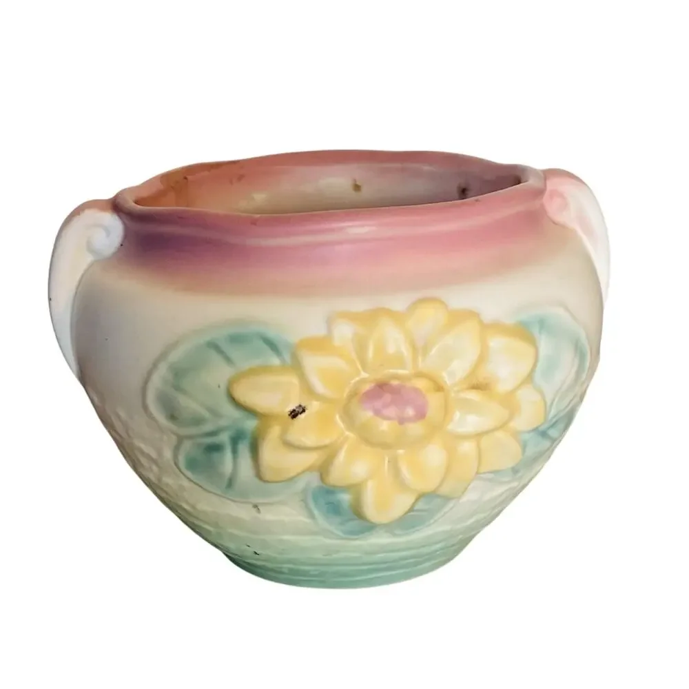 Vintage 1948 Hull Art Pottery Water Lily Jardiniere Planter L-23-5½ USA Floral